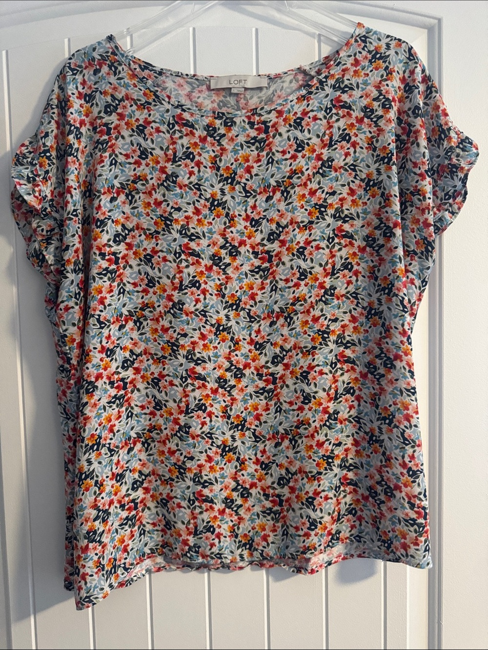 LOFT Light Blue Floral Short-Sleeve Top